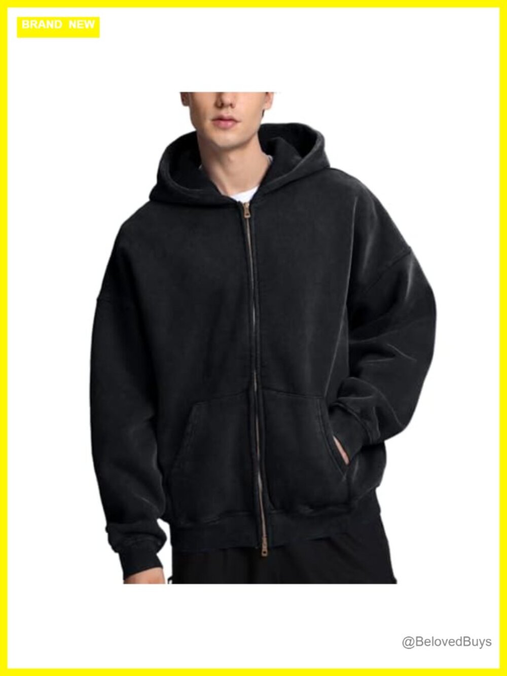 FAIABLE Acid Wash Zip Up Hoodie Oversized Fleece Cotton Sweatshirt Vintage